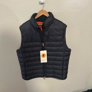 Save the duck Black Puffer Vest with Orange Accents